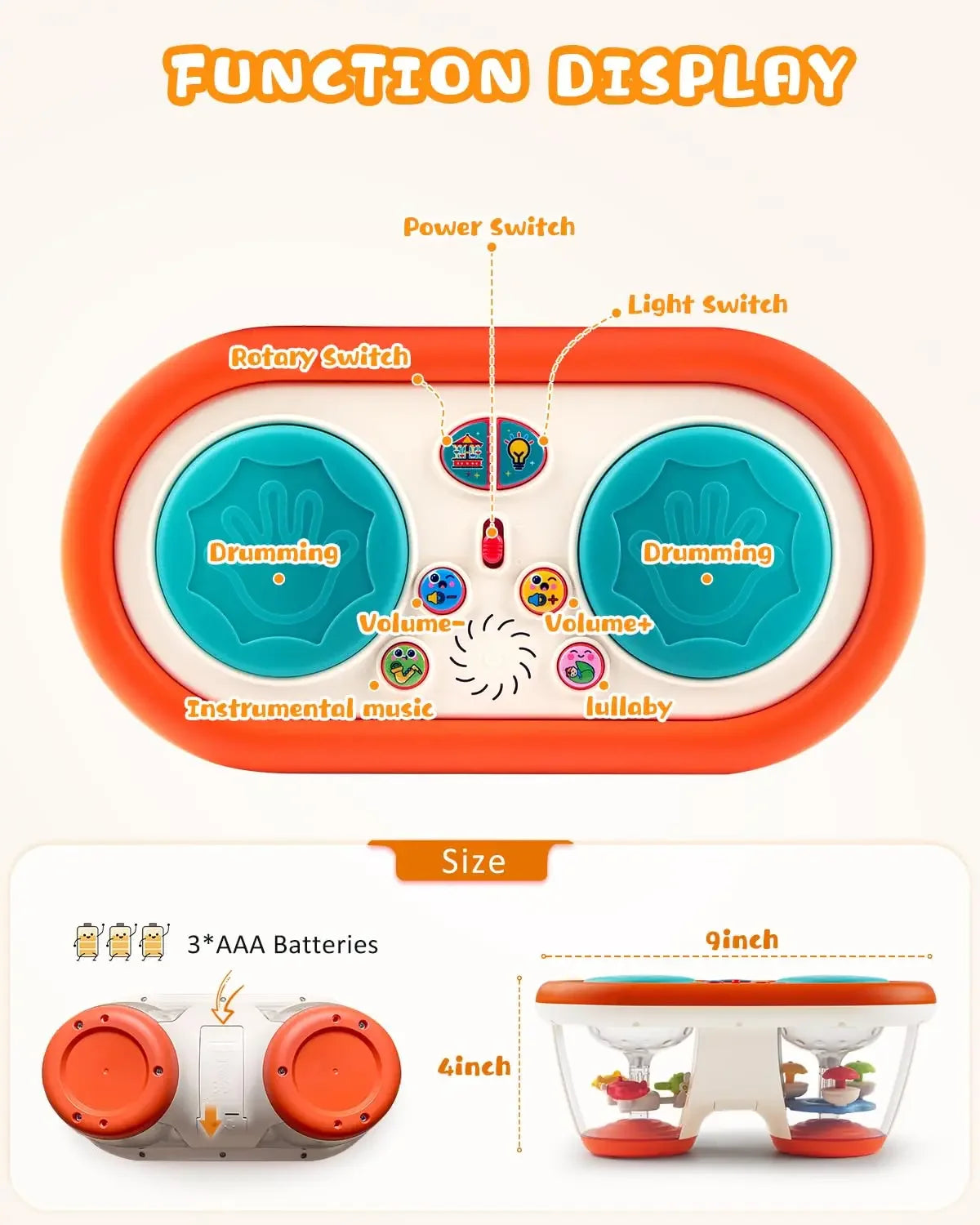 Rotating Baby Musical Drum with Lights