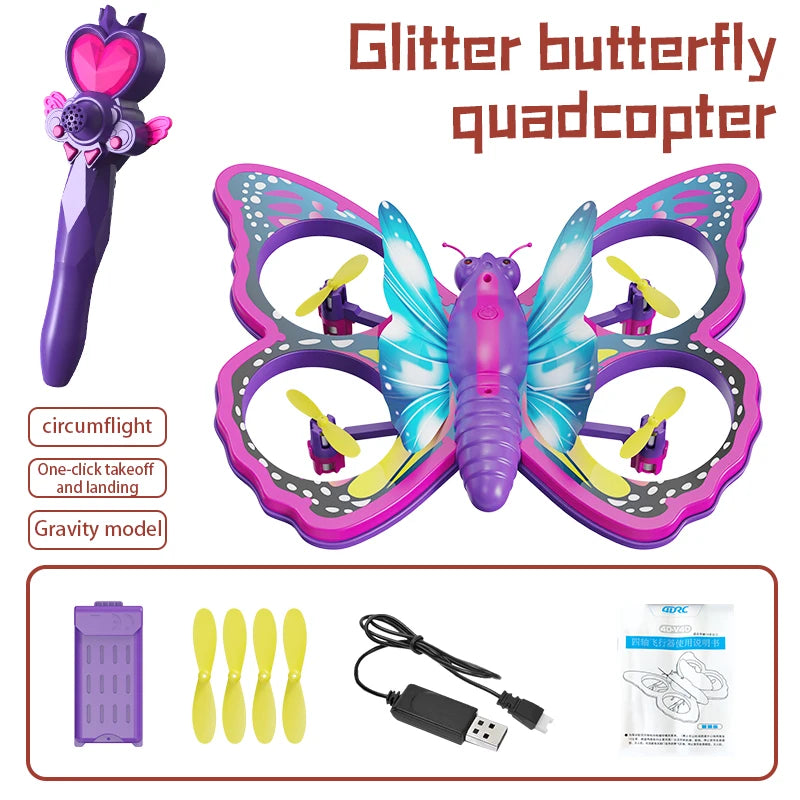 New V40 Glitter Butterfly Remote Control Aircraft 2.4GHz Gravity Sensing Mini Drone RC Quadcopter Children's Toy Gift